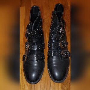 Black Ankle Boots With Studs & Straps Biker Gothic 7M